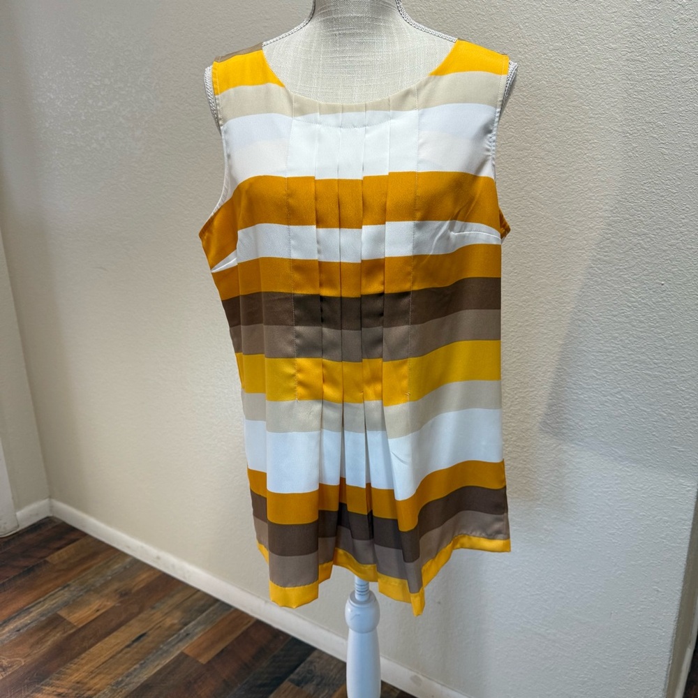 New York & Company Bold - Yellow & Brown Striped Sleeveless Blouse - NWT - Large